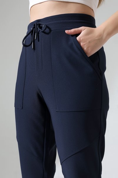 Major Women's Navy Blue Color Corded Ottoman Fabric Trousers