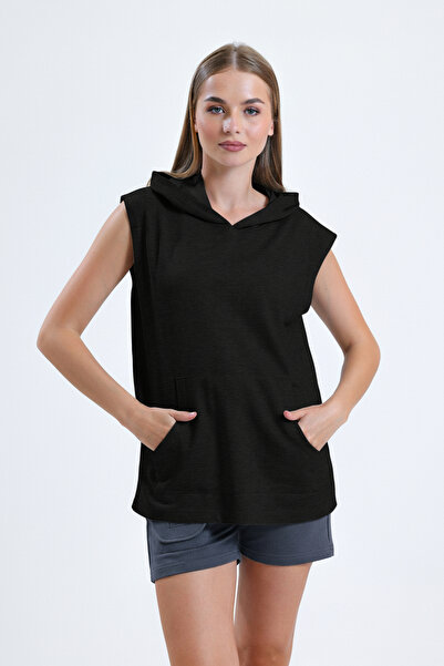 pulur.co Black Sleeveless Hooded 100% Cotton Sports Athlete T-Shirt