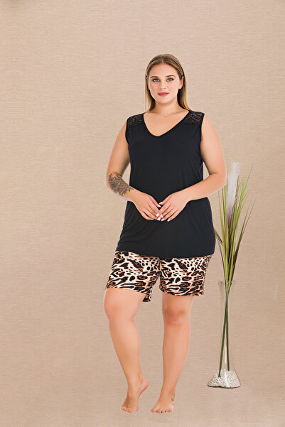 MOPİ Plus Size Viscose Comfortable Sleeveless Shorts Pajama Set