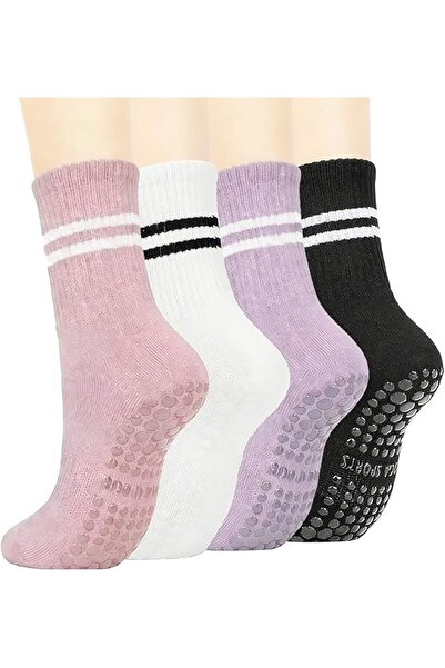 Generic 4 Pairs Womens Pilates Socks with Grips Non Slip Yoga Socks