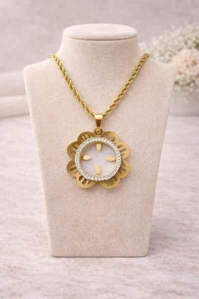 Vipfoni Çiçek Model Çeyrek ve Gram Koyulabilen Çelik Kolye