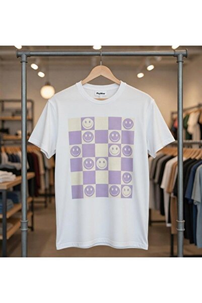 playwear Tricou cu imprimeu unisex cu smiley zâmbet liliac și cu design vintage