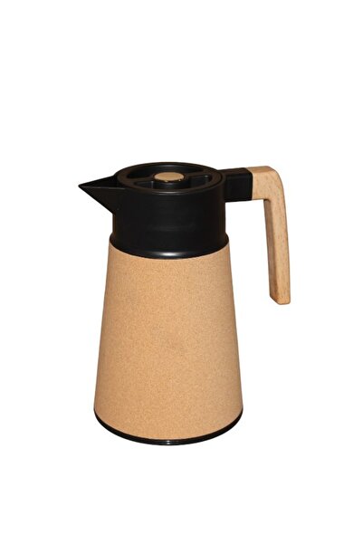 WDA 1.0L Insulated Coffee Pot - Thermal Carafe with Wood Handle & Cork Finish