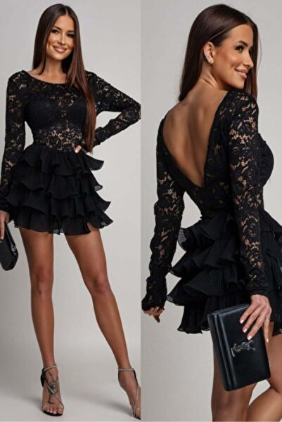 ADAMODA.RO Elegant short lace dress with ruffles and bare back