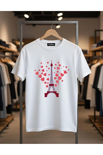 playwear تي شيرت مطبوع عليه قلب باريس تاور مريح للجنسين