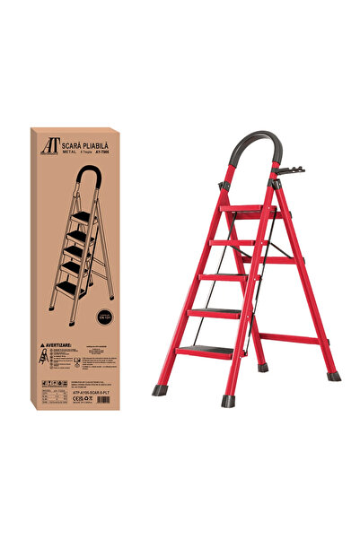 AT Performance Scară pliabilă metalică cu structură solidă, 5trepte