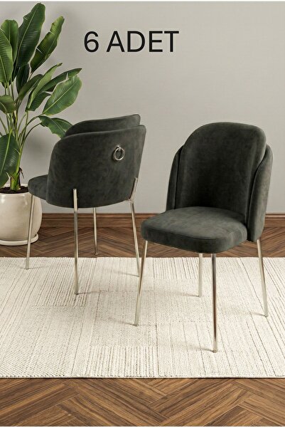 DEREN HOME Rigella Gümüş 6Adet Mutfak Salon Yemek Odası Sandalyesi Silinebili...