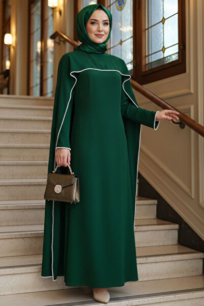 N.S NEVA STYLE Green Hijab Evening Dress with Cape 55481Y