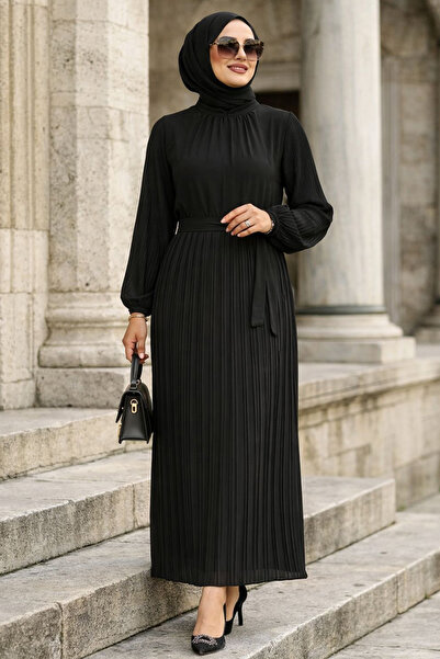 N.S NEVA STYLE Pleated Black Hijab Dress 30301S