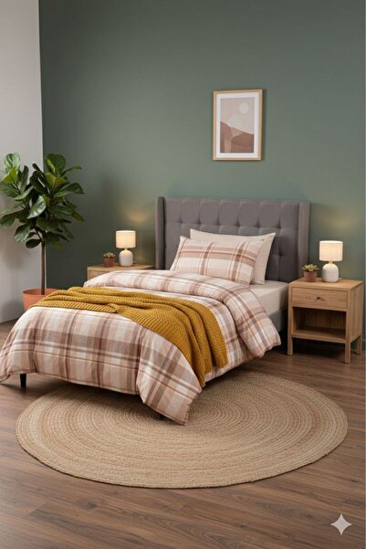 Home Single Size Plaid Pattern Cotton Bedding Set Reversible (Elastic Bed She...