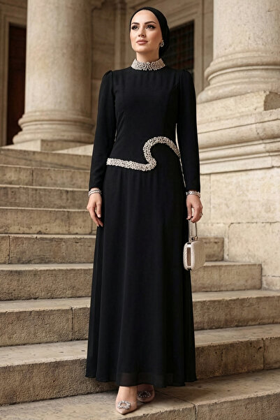 N.S NEVA STYLE Rochie de seară cu broderie de mărgele, negru, stil Hijab 48081S