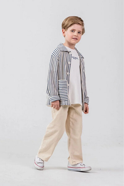 Kidmark Çocuk Modası Boy's Striped 3-Piece Navy Blue Suit