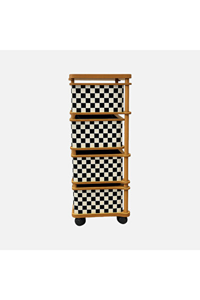 ENLIS Ahşap 4 Katlı Tekerlekli Sebzelik Mutfak Organizer Raflı Sebze Meyve Do...