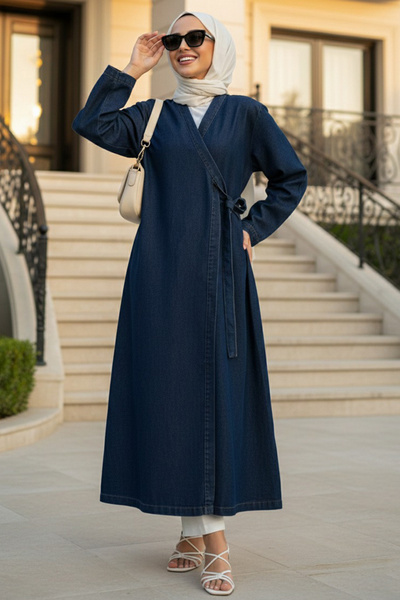 N.S NEVA STYLE Navy Blue Denim Hijab Dress 19055L