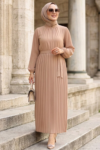 N.S NEVA STYLE Pleated Biscuit Hijab Dress 30301Bs
