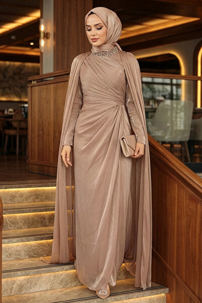 N.S NEVA STYLE Mink Hijab Evening Dress with Cape 54391V