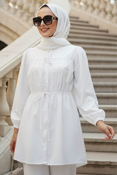 N.S NEVA STYLE Buttoned White Hijab Tunic 20287B