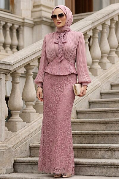 N.S NEVA STYLE Lace Dusty Rose Hijab Evening Dress 70135Gk