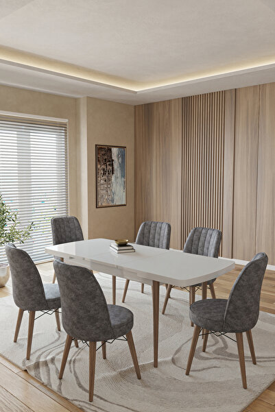 TOCE HOME Leva 80X130 Açılabilir Beyaz Masa Yemek Odası Takımı Mutfak Takımı ...