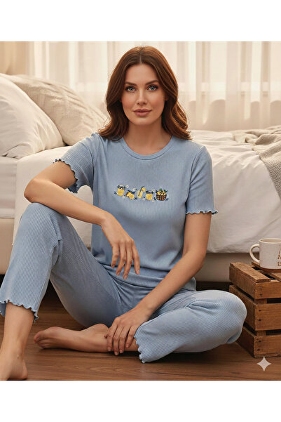 İpek Women's Short Sleeve Crew Neck 100% Cotton Camisole Summer Themed Pajama...