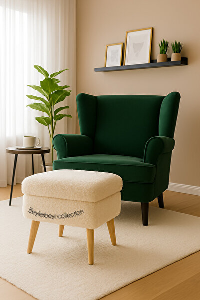 BEYLERBEYİ Ayak uzatmalık puf , sandıklı puf, krem peluş, dekoratif puf makya...