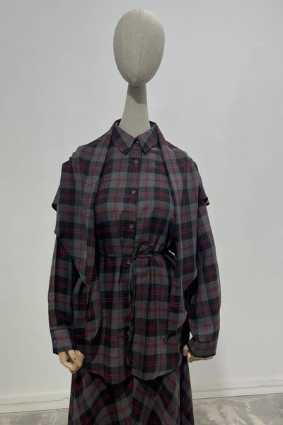 mavi limon Fularlı Ekose Gömlek