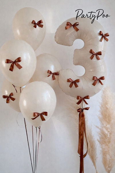 PartyPoo Sand Beige Balloon Set - 3 Number Foil Balloons - Party Decoration w...