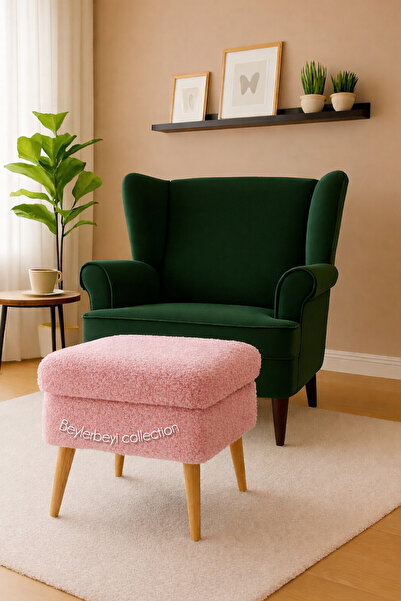 BEYLERBEYİ Ayak uzatmalık puf , sandıklı puf, pembe peluş, dekoratif puf maky...