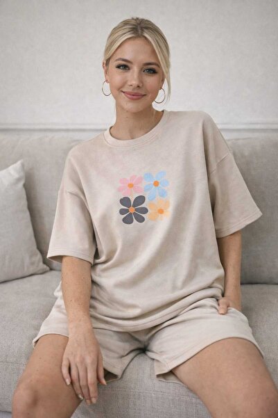 Risely Co Floral Women's Beige Shorts Set