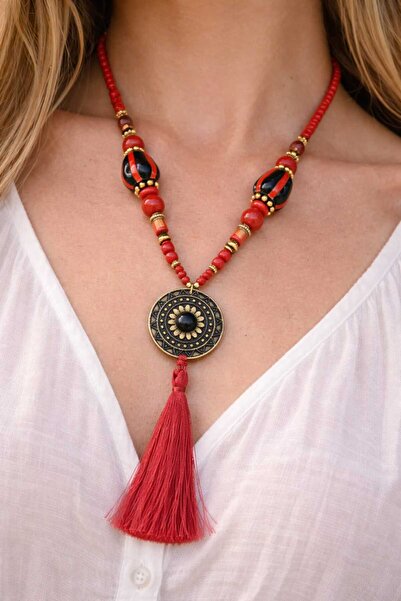 cleopatra takı aksesuar Ethnic Women's Necklace with Flame Aura Tassel and Me...
