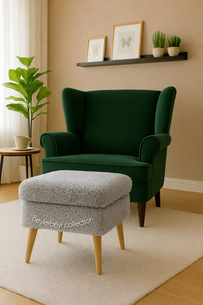 BEYLERBEYİ Ayak uzatmalık puf , sandıklı puf, gri peluş, dekoratif puf makyaj...