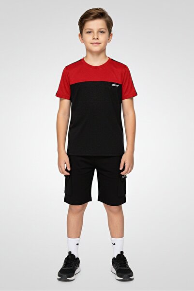 HIND طقم ملابس رياضية للأطفال الأولاد مكون من قطعتين: تيشيرت وشورت للتدريب، أسود