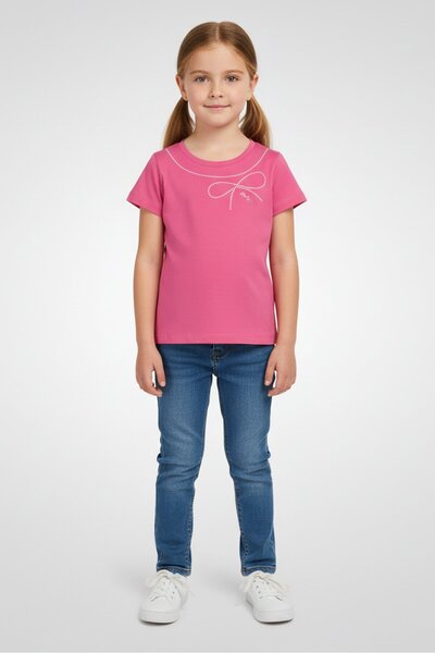 Lili Gaufrette Toddlers Girl Round Neck Short Sleeve Textured Top, Pink