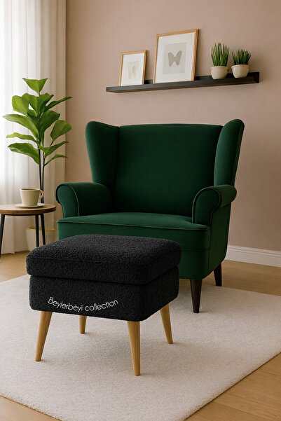 BEYLERBEYİ Ayak uzatmalık puf , sandıklı puf, siyah peluş, dekoratif puf maky...