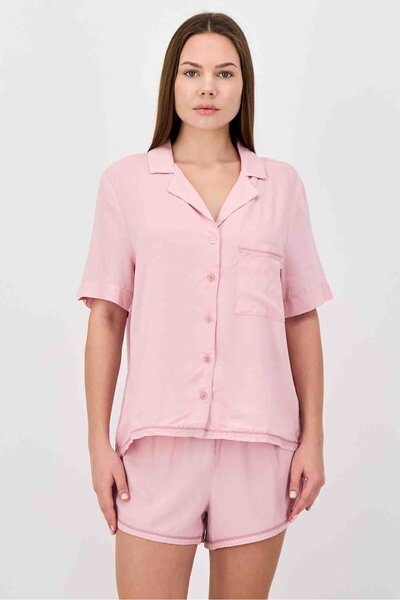 Nine West Women 2 Pieces Textured Top And Bottom Pyjama Set, Old Rose