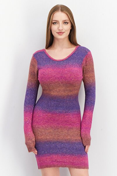 Don't Call Me Jennyfer Women U-Neck Long Sleeve Tie Dye Sweater Dress, Pink C...