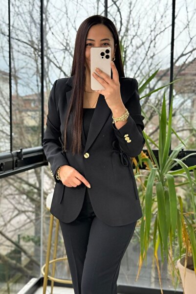 aura7 collection Women's Clothing Tie-Detail Slim Fit Lined Blazer Jacket