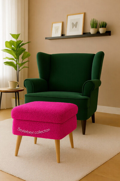 BEYLERBEYİ Ayak uzatmalık puf , sandıklı puf, fuşya peluş, dekoratif puf maky...