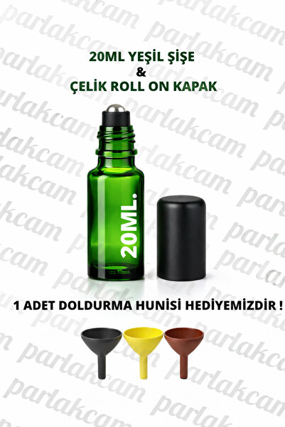 parlakcam 1Pc Glass Roll on Bottle with Ball Leakproof Black Cap 20ml Amber T...