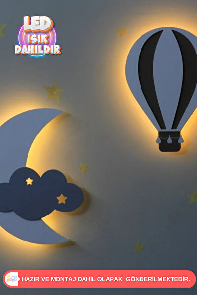 UmayBabyDekor 1 Adet Ay 1 Adet Balon Gece Lambası Bebek Çocuk Odası Duvar Dek...