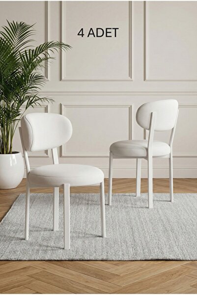 DEREN HOME Pufy Serisi 4 Adet Mutfak Salon Sandalyesi Baby Face Kumaş Silineb...