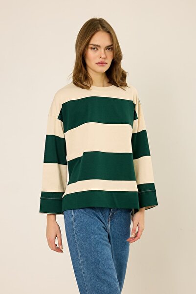 mavi limon Logolu Çizgili Sweatshirt