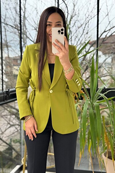 aura7 collection Women's Clothing Tie-Detail Slim Fit Lined Blazer Jacket