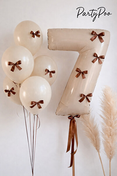 PartyPoo Sand Beige Balloon Set - Number 7 Foil Balloon - Party Decoration wi...
