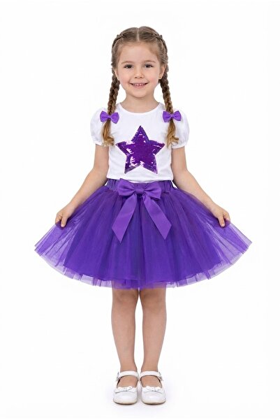 NOBLE STORE طقم مكون من قطعتين للفتيات: تي شيرت وتنورة توتو بتصميم نجمة 23 أب...