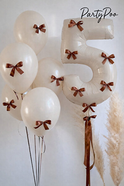 PartyPoo Sand Beige Balloon Set - 5 Number Foil Balloons - Party Decoration w...