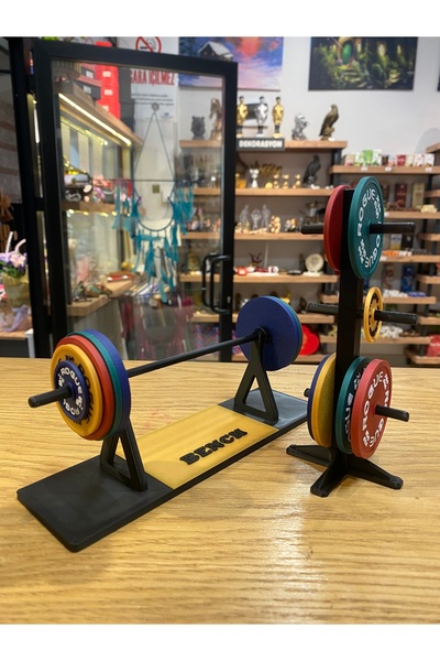 GIFTPALACE Halter ve Ağırlık Plaka Standı 2’li Set – Spor Temalı Dekoratif Ma...