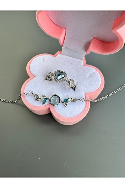 shop MAVİ TAŞLI KANAT DETAYLI BİLEKLİK VE YÜZÜK SETİ ÇELİK