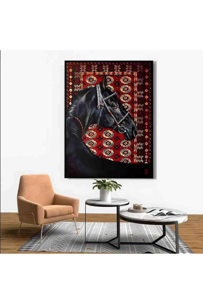 3D Art Sa Black horse painting with Sadu pattern
