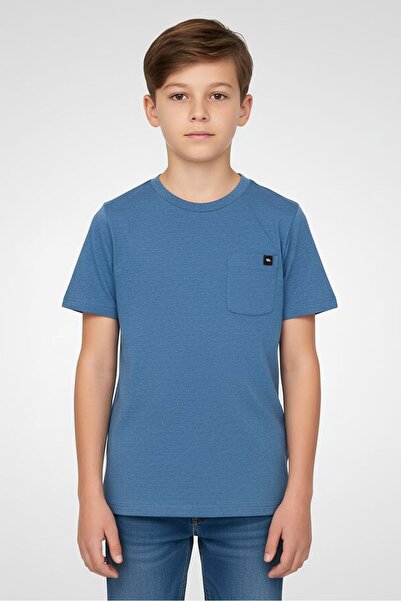 Tony Hawk Kids Boy Front Pocket Short Sleeve T-Shirt, Blue Heather